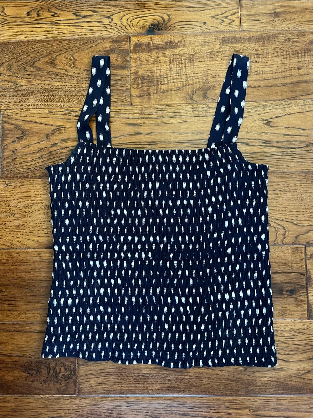 Madewell Smocked Tank Top Navy/White Dot Pattern, Size 8